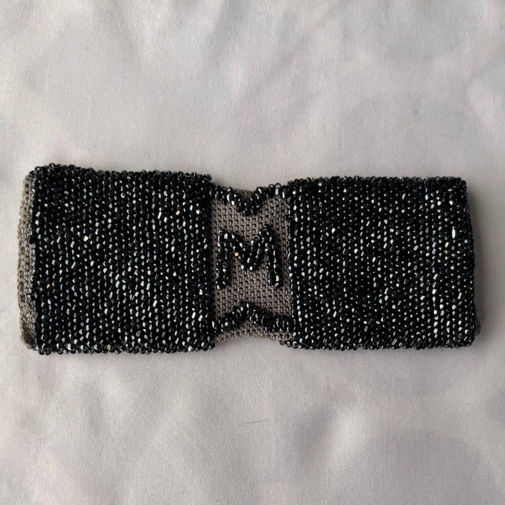 M Logo Black Beaded Elastic Reading Glasses Case